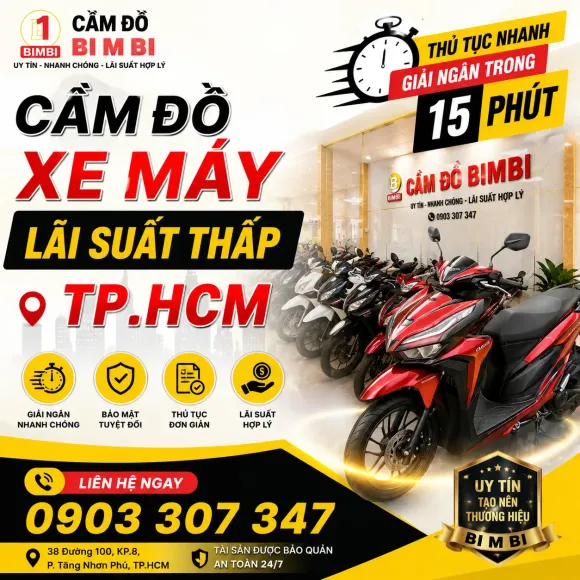 Cầm Đồ Xe Máy Lãi Suất Thấp TP.HCM – Thủ Tục Nhanh, Giải Ngân Trong 15 Phút